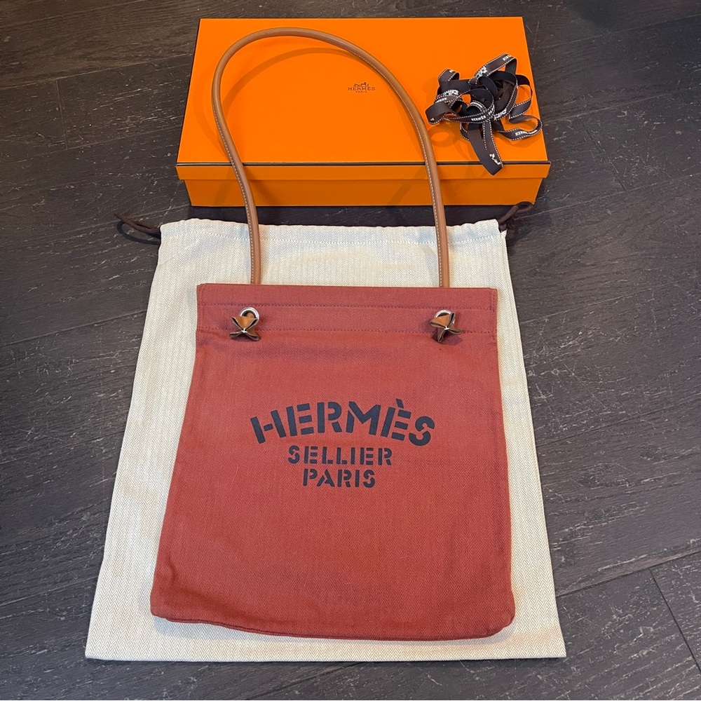 Hermes Aline grooming Bag Rouge H /Silver shoulder bag canvas logo w/dust bag